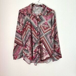 Victoria’s Secret Satin Pajama Top Women’s M Paisley Print Button Front